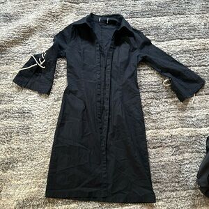 Shirt button down fitting dress black S lace 2/3 open sleeves